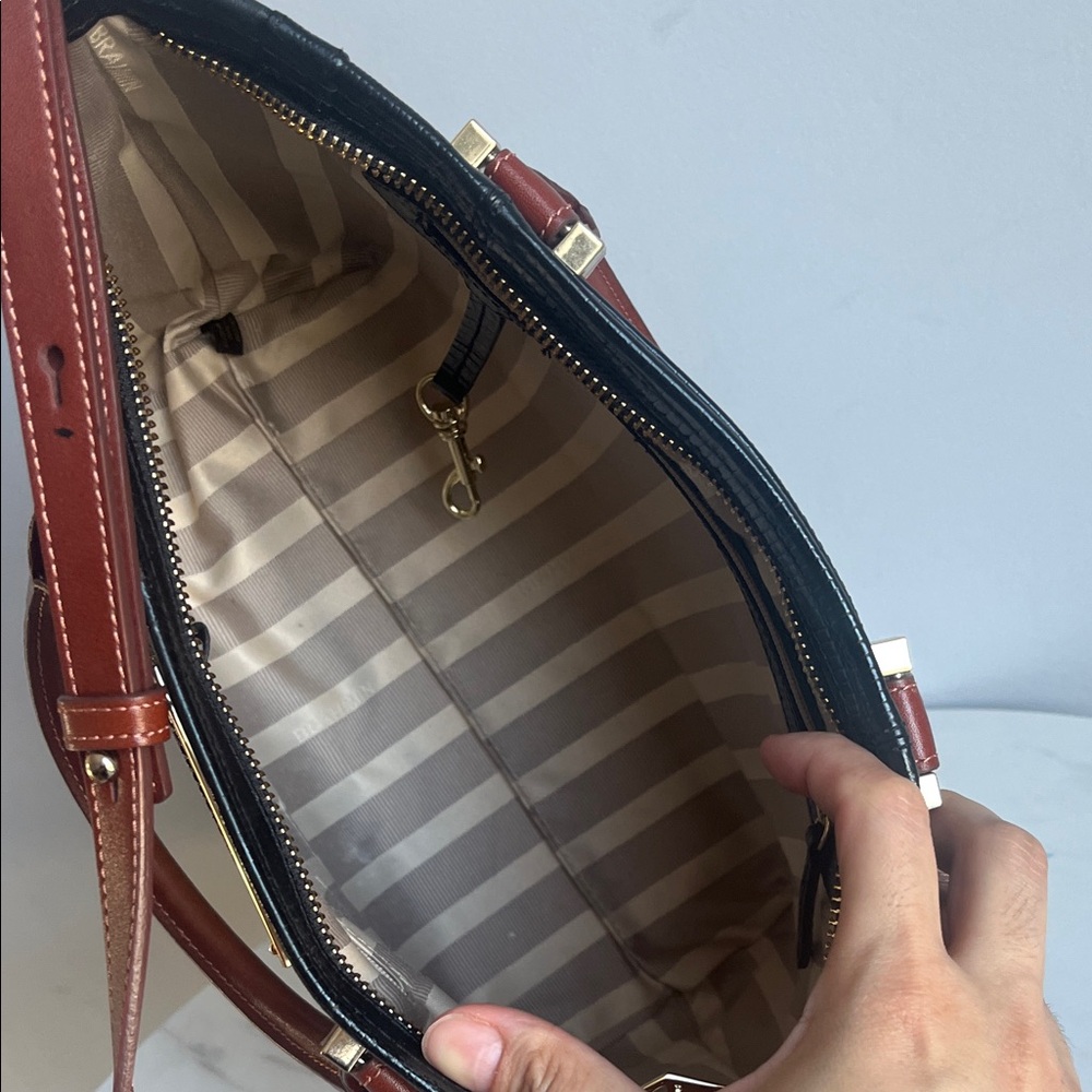 Brahmin Black & Brown Satchel with White Croc-Embossed Panel - Picture 5 of 11